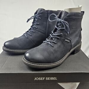 Josef Seibel Selena 06 Lace-Up Black Leather Women’s Combat Boots Size:US 9/EU40
